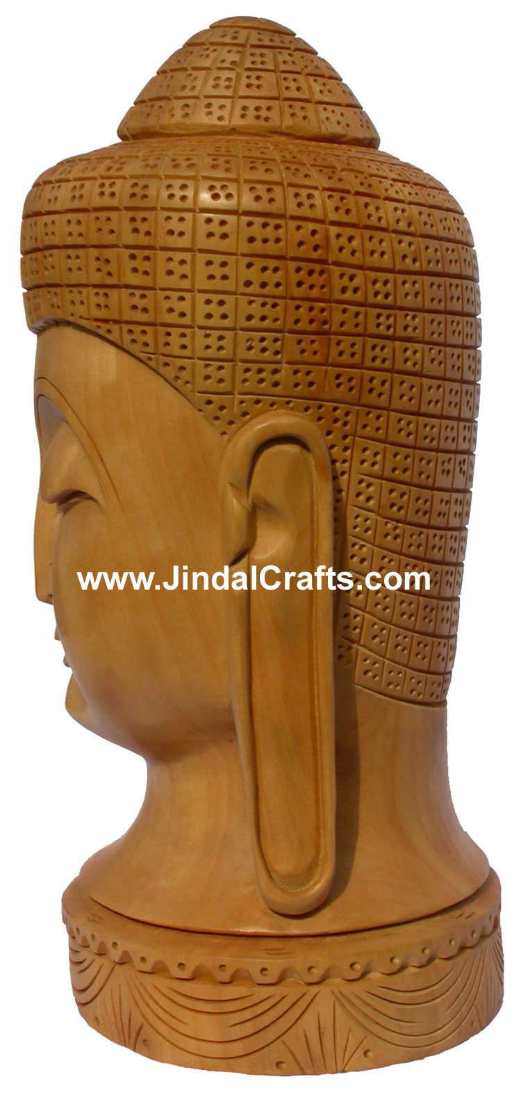 Wood Sculpture Handmade Buddha Head Figure India Art