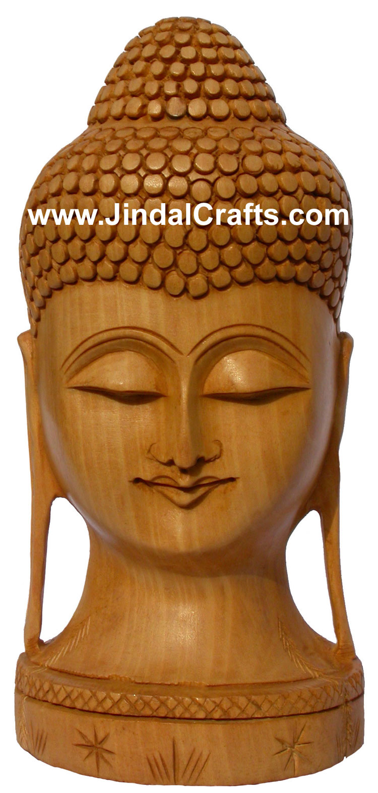 Wood Sculpture Peaceful Buddha Head Figure Buddhist Art