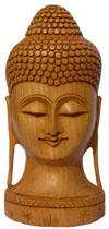 Wood Sculpture Peaceful Buddha Head Figure Buddhist Art