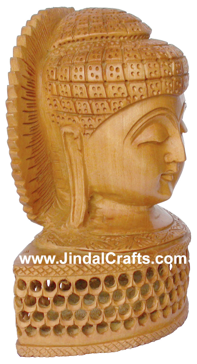 Wood Sculpture Handmade Buddha head with Hollow Chest