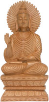 Hand Carved Wooden Gautam Buddha Figure India Art