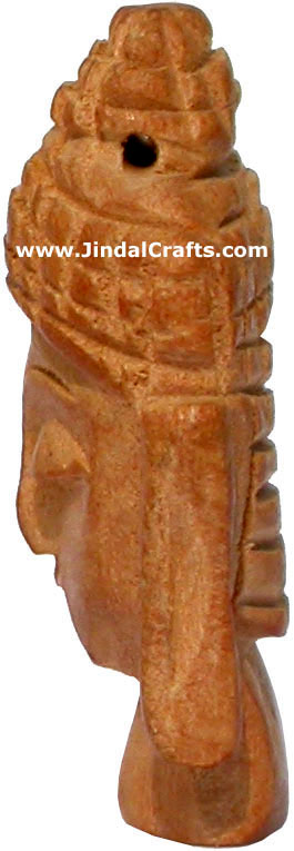 Hand Carved Wooden Gautam Buddha Head Figure India Art