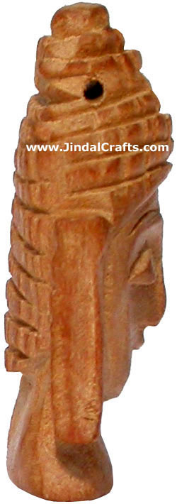 Hand Carved Wooden Gautam Buddha Head Figure India Art