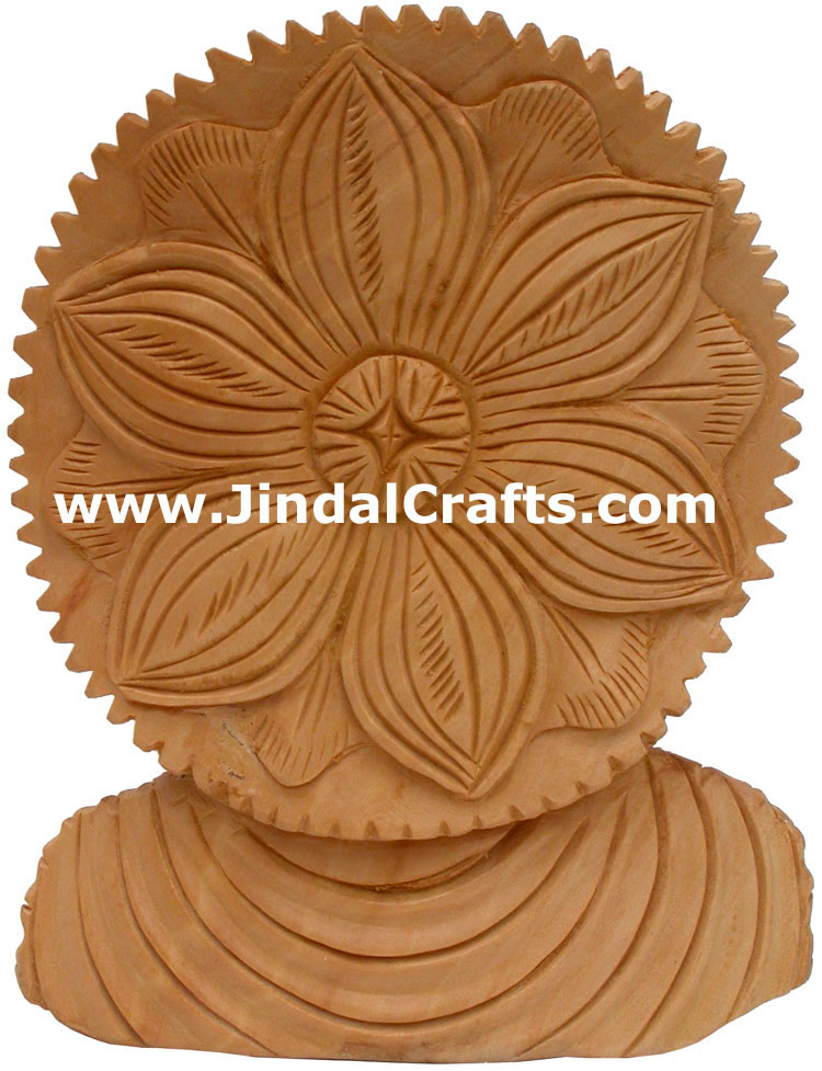 Hand Carved Wooden Buddha Head Sculpture India Statue