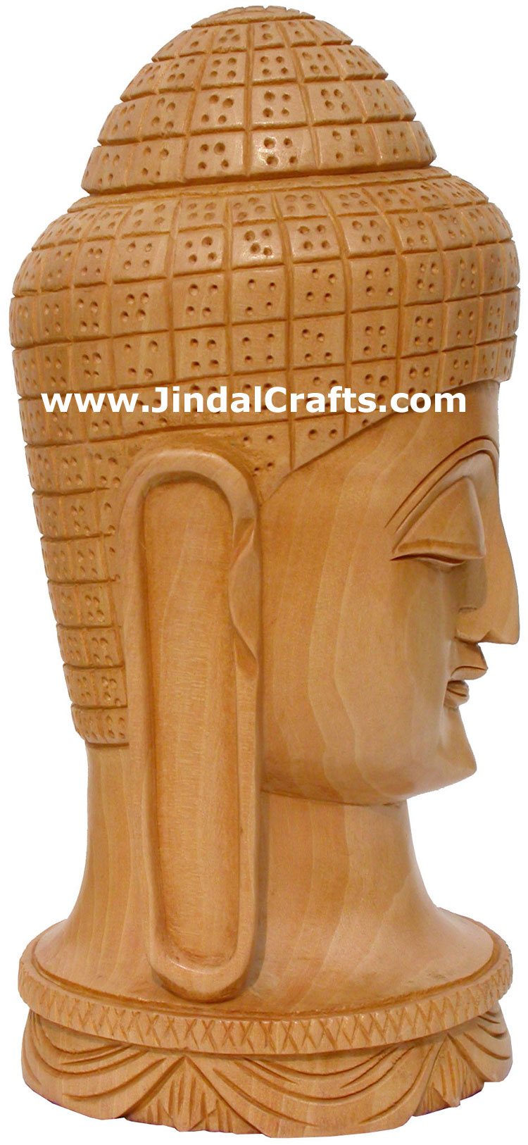 Handmade Wood Sculpture Buddha Head Figurine Indian Art
