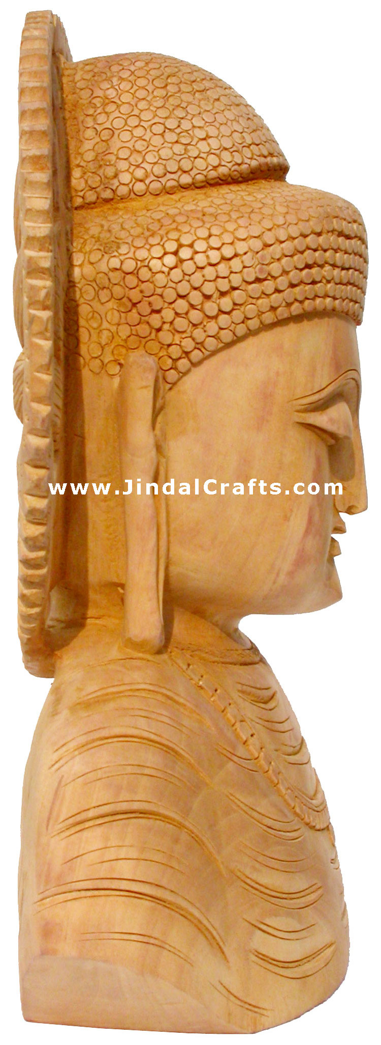 Handcrafted Wooden Buddha Sculpture Indian Artifact