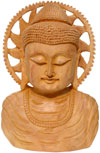 Handcrafted Wooden Buddha Sculpture Indian Artifact