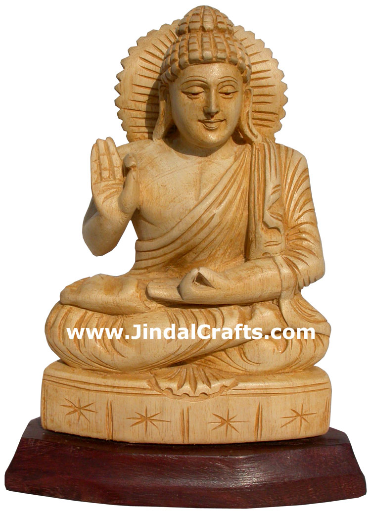 Lord Buddha Sculpture Hand Carved Wooden Idol Buddhism Handicrafts Crafts Arts