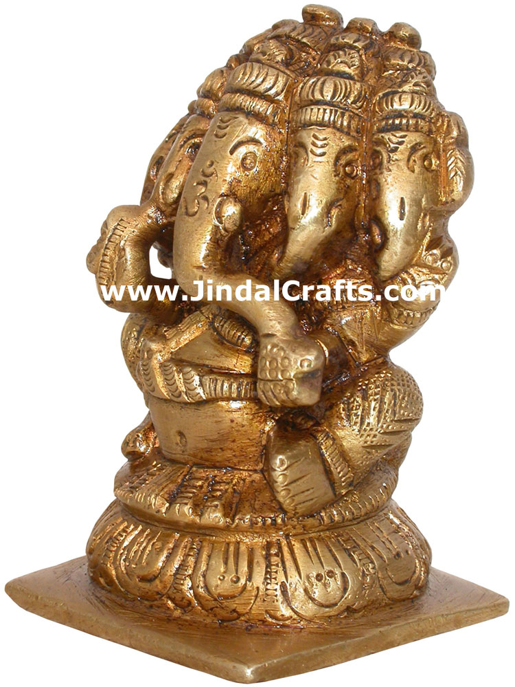 Brass Five Faces Lord Ganesha India Arts