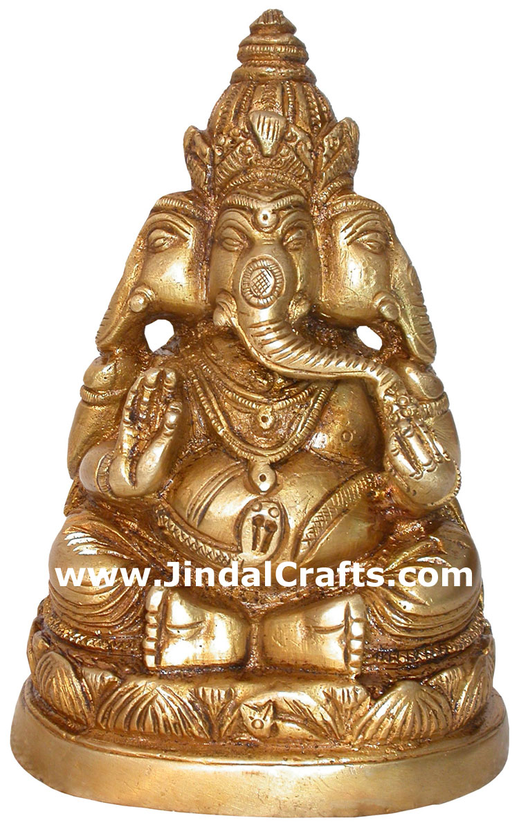 Brass Three Faced Lord Ganesha India Arts