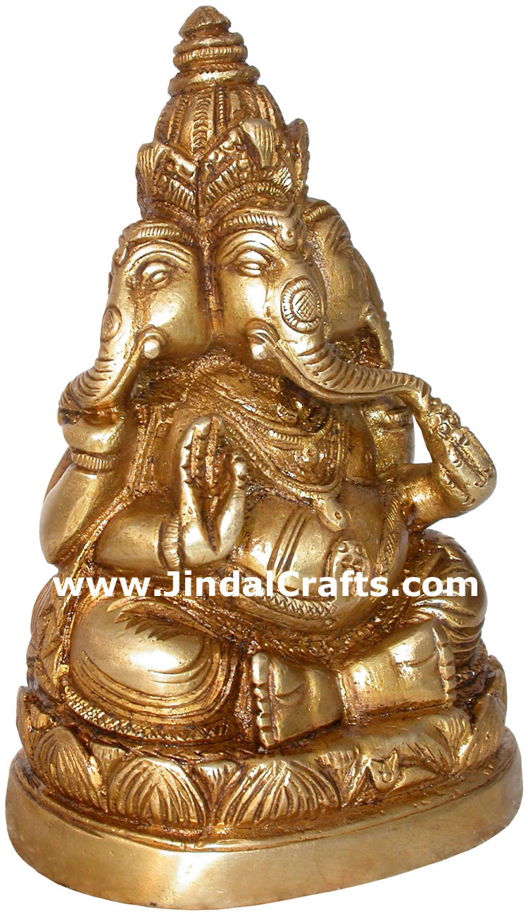 Brass Three Faced Lord Ganesha India Arts