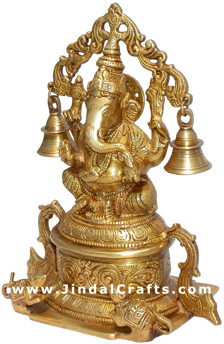Lord Ganesh Bell Brass Handmade Indian God Religious