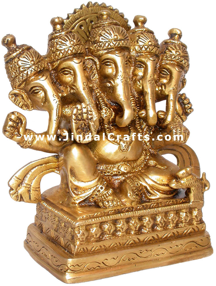 Panchmukhi Ganesha Brass Statue Five Faced Indain God Murti Idol Hindu Religious