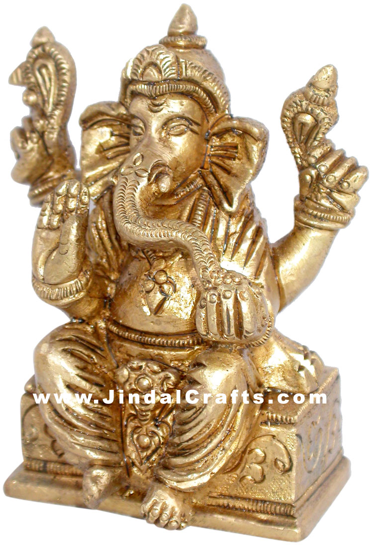 Lord Ganesha Indian God Brass Sculpture Hand Crafted