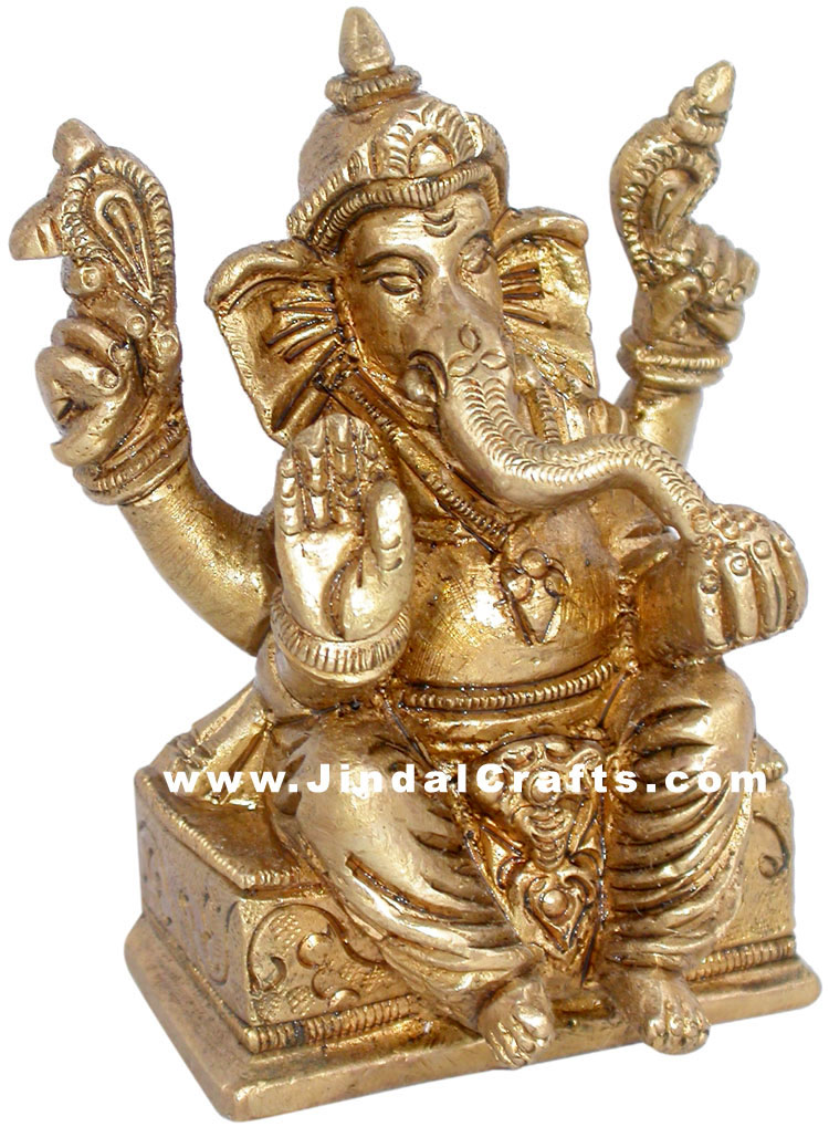 Lord Ganesha Indian God Brass Sculpture Hand Crafted