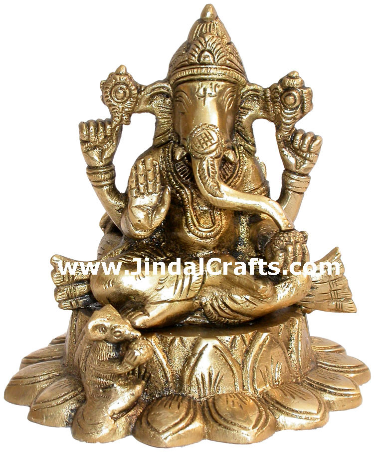 Luxmi Ganesh Brass Figure Indian God Sculpture Hindus
