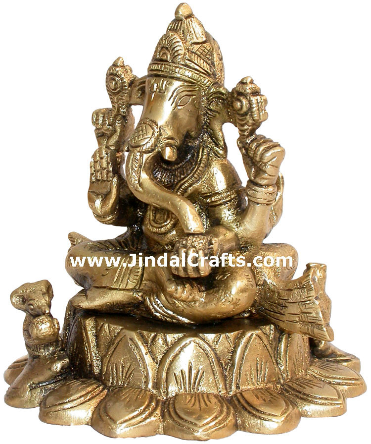 Luxmi Ganesh Brass Figure Indian God Sculpture Hindus