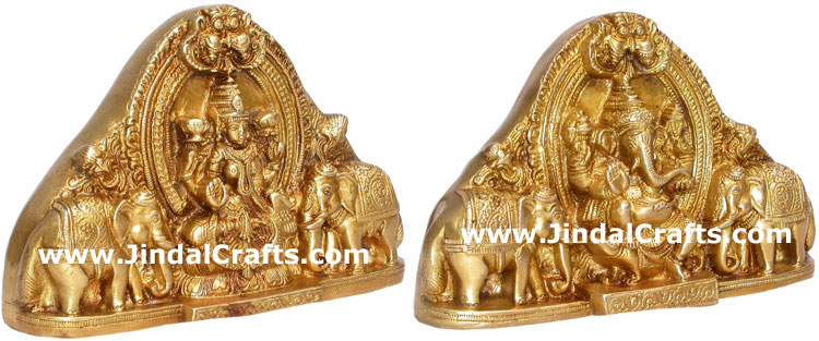 Laxmi Ganesh Hindu God Goddess Brass Figures India Art