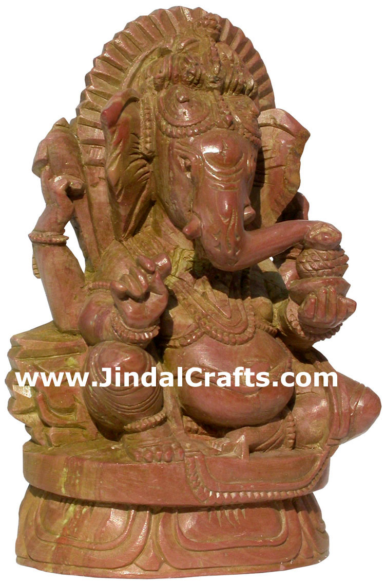 God Ganesha Hand Carved Pink Stone Indian Hinduism Carving Idol Handicrafts Arts
