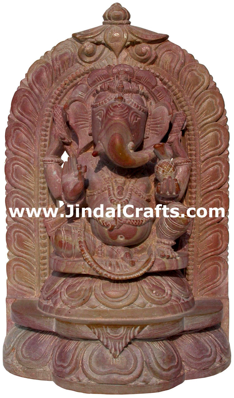 Lord Ganesha Hand Carved Pink Stone Sculpture Indian Carving Figures Home Decor