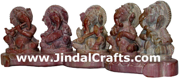Musicians Lord Ganesha Set Hand Carved Stone Figure Indian Art Handicrafts Hindu