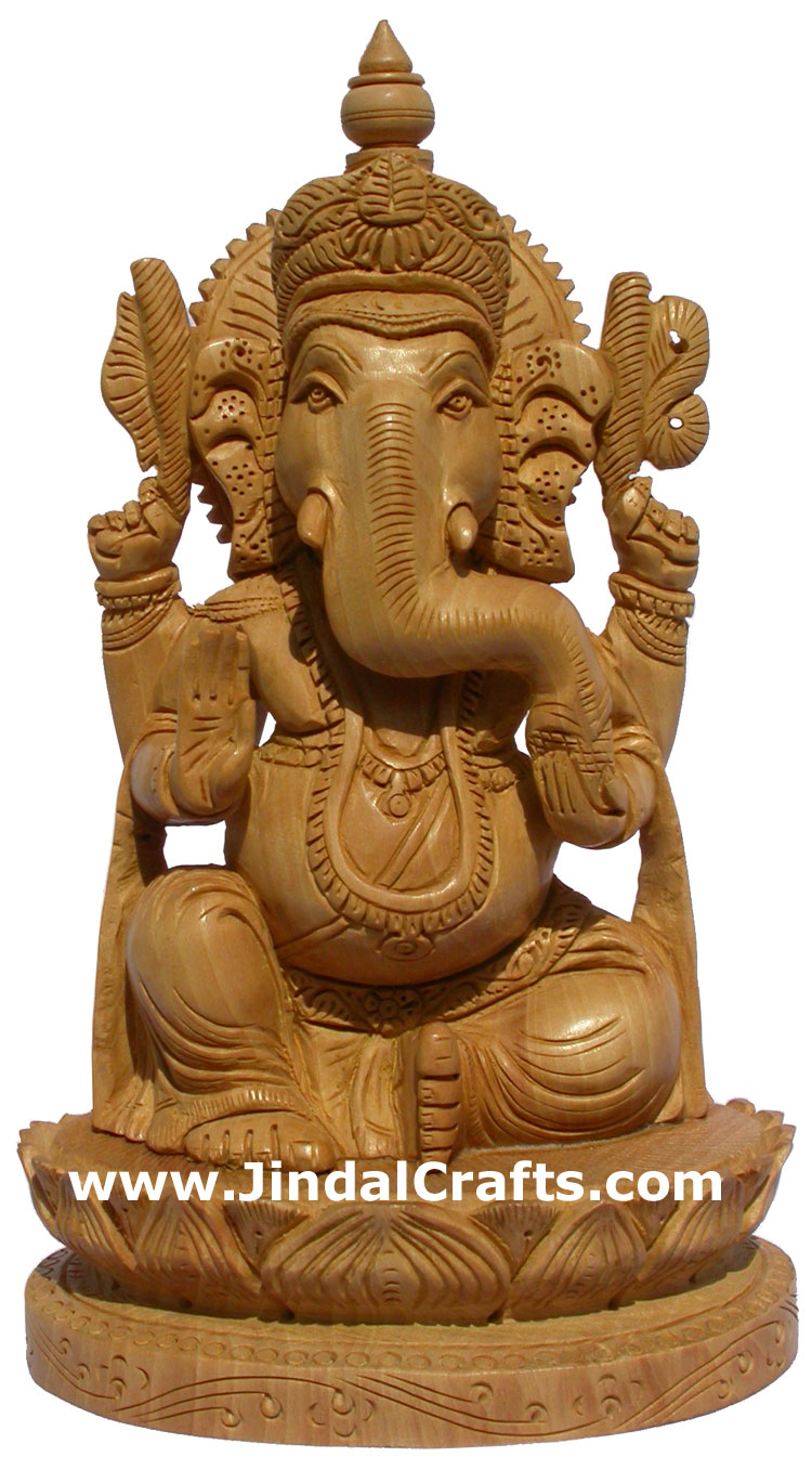Wood Sculpture Handcarved Ganesha Statuette Hindu Art