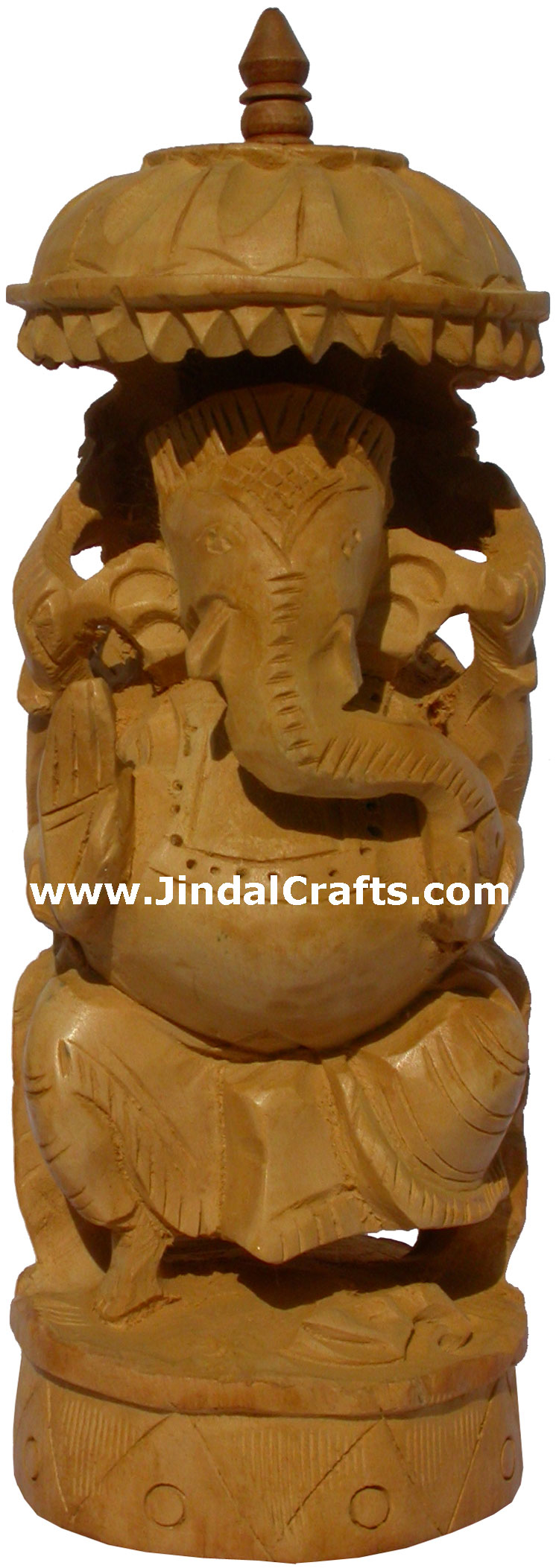 Wood Sculpture Hand Carved Umbrella Ganesh Statuette
