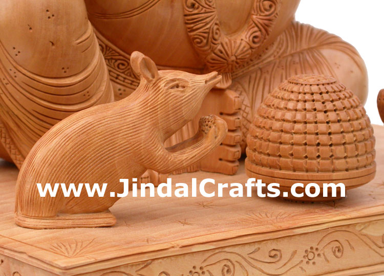 Handcarved Wooden Ganesha Indian Stucpture Art