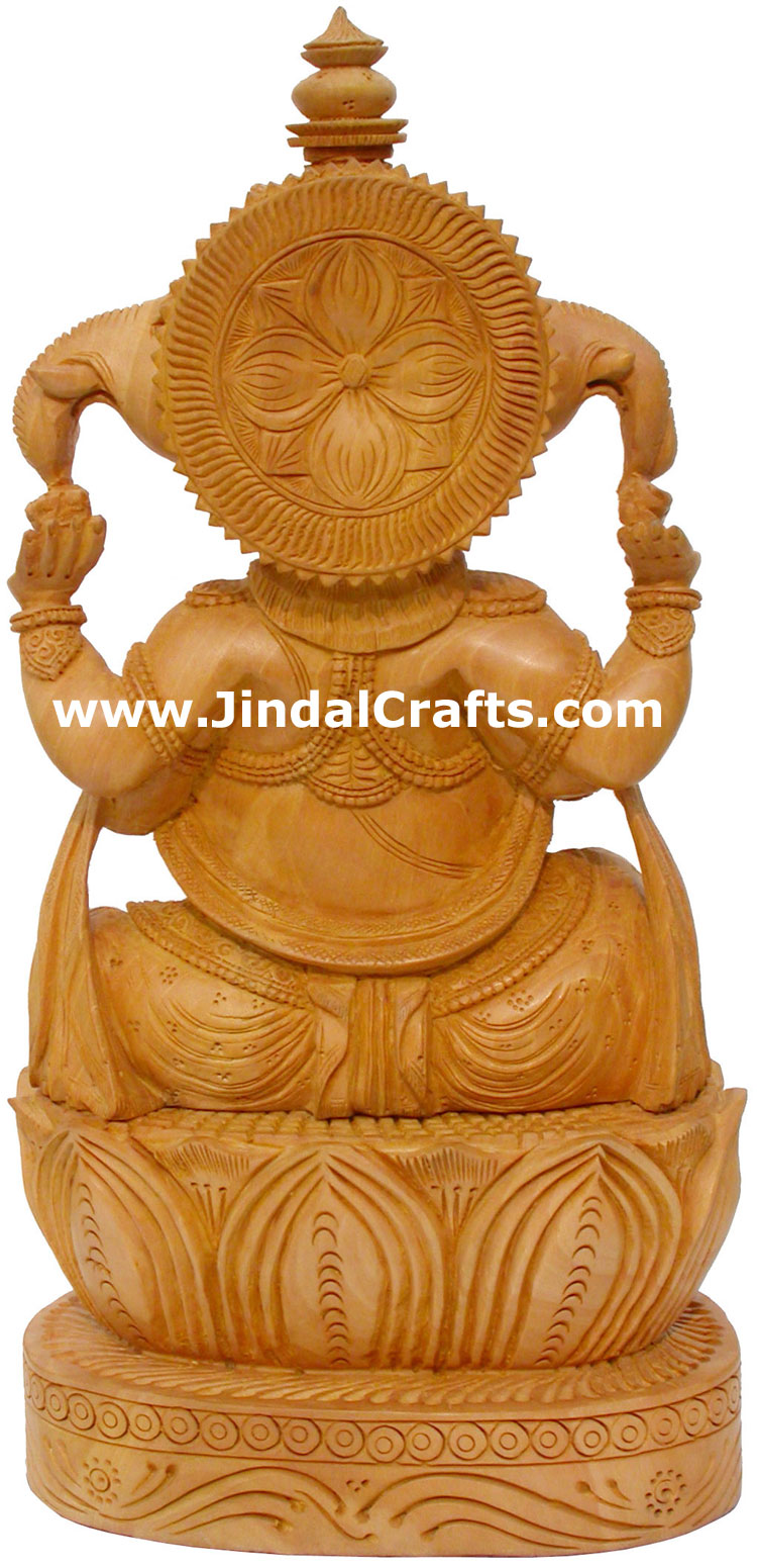 Wood Sculpture Handcarved Three Faced Ganesha Statuette
