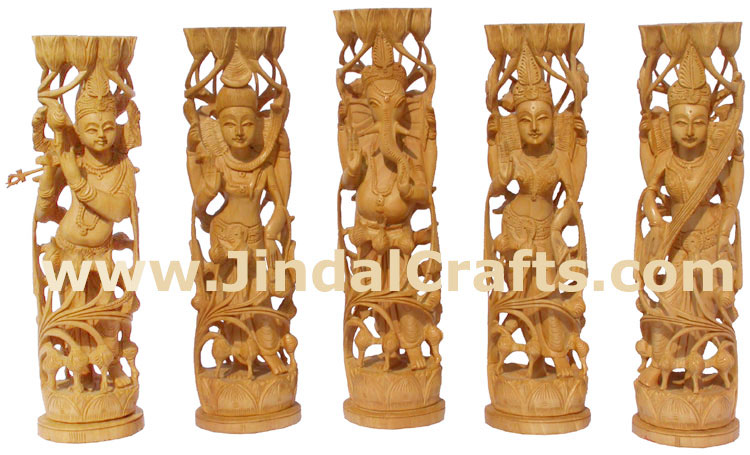 Wood Sculpture Goddess Saraswati Figure Indian Hindu Religious Artifacts Novica