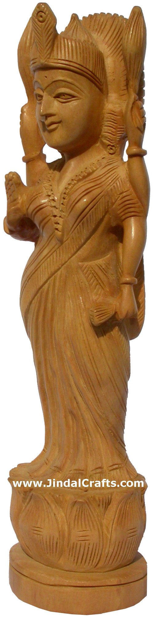 Wooden Goddess Laxmi Handcarved Statue Hinduism Carving Art Indian Handicrafts