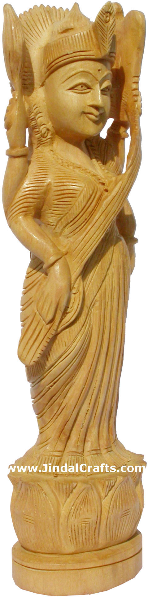 Handmade Sculpture Goddess Saraswati Hindu Art India Statue Wooden Idol Souvenir