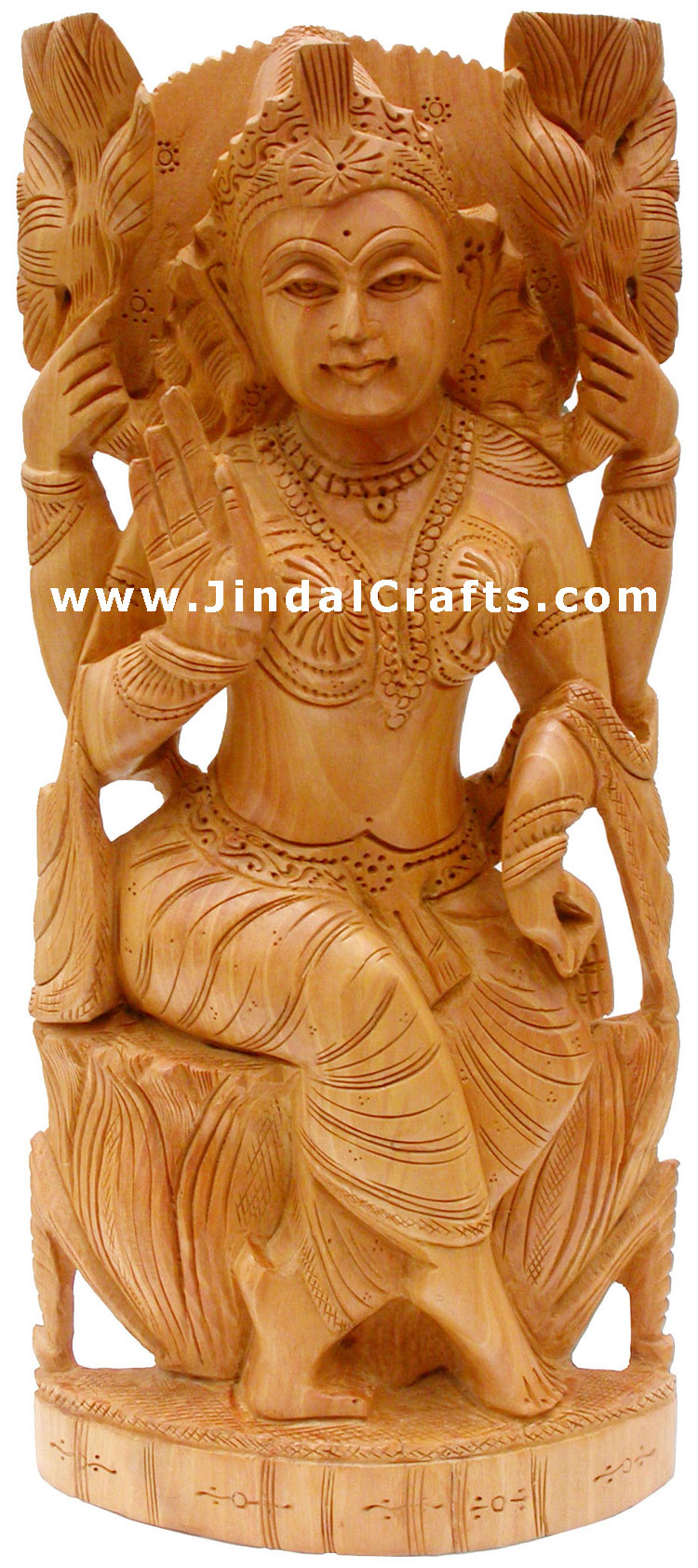 Handcrafted Wooden Goddess Lakshmi Hindu Sculpture Art