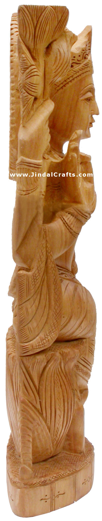 Handcrafted Wooden Goddess Lakshmi Hindu Sculpture Art