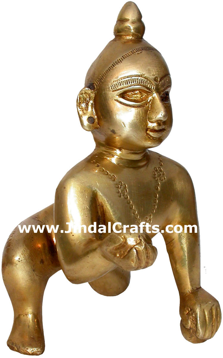 Hindu Deities Lord Krishna India Brass Carving Artefact