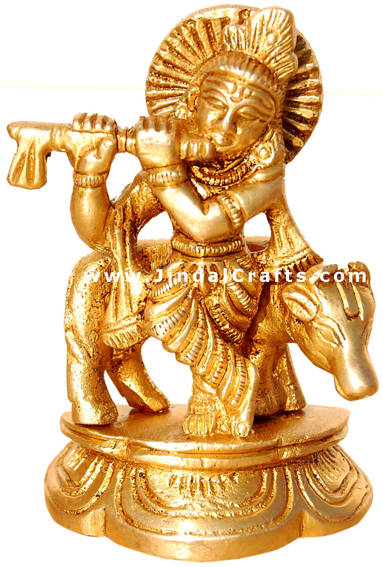 Lord Krishna in Happy Mood - Brass Made Hindu Sculpture