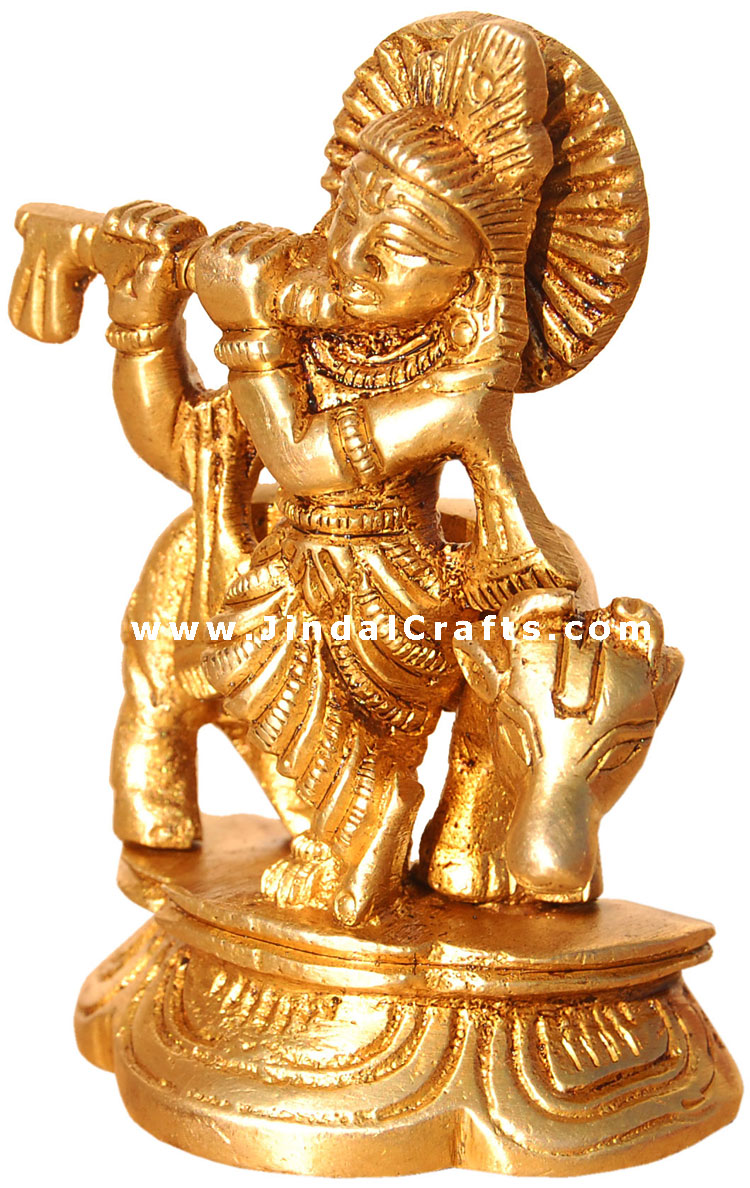 Lord Krishna in Happy Mood - Brass Made Hindu Sculpture