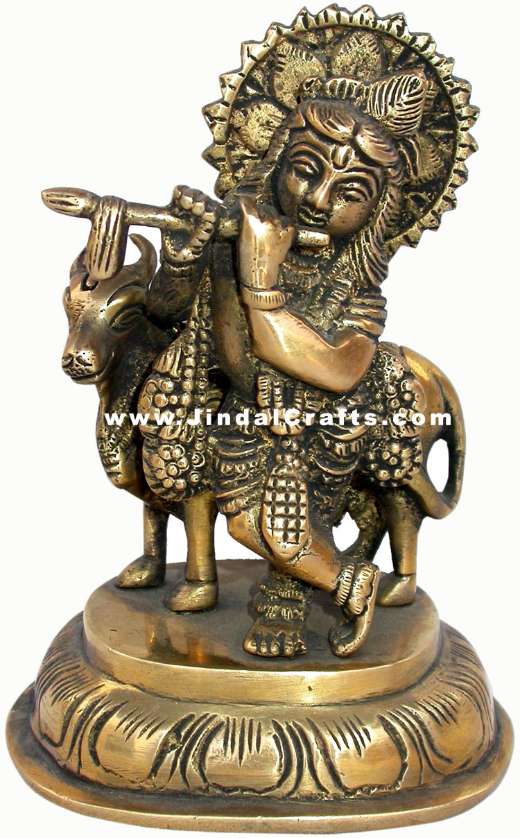 Lord Krishna Indian God Religious Sculpture Brass India