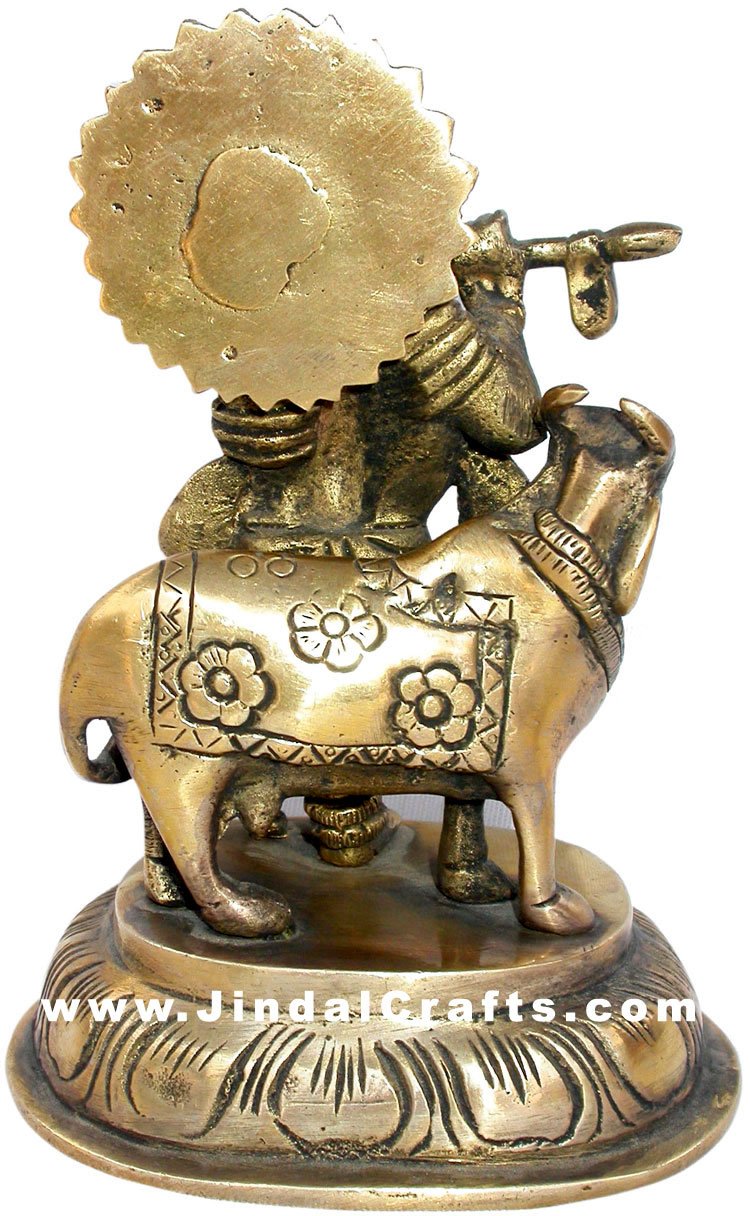 Lord Krishna Indian God Religious Sculpture Brass India