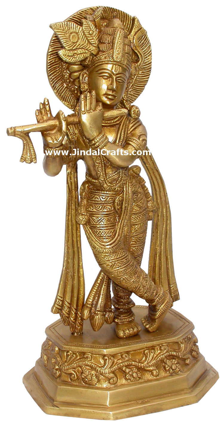 Lord Krishna Hindu God Brass Sculpture Figurine Art Indian Handicraft Home Decor