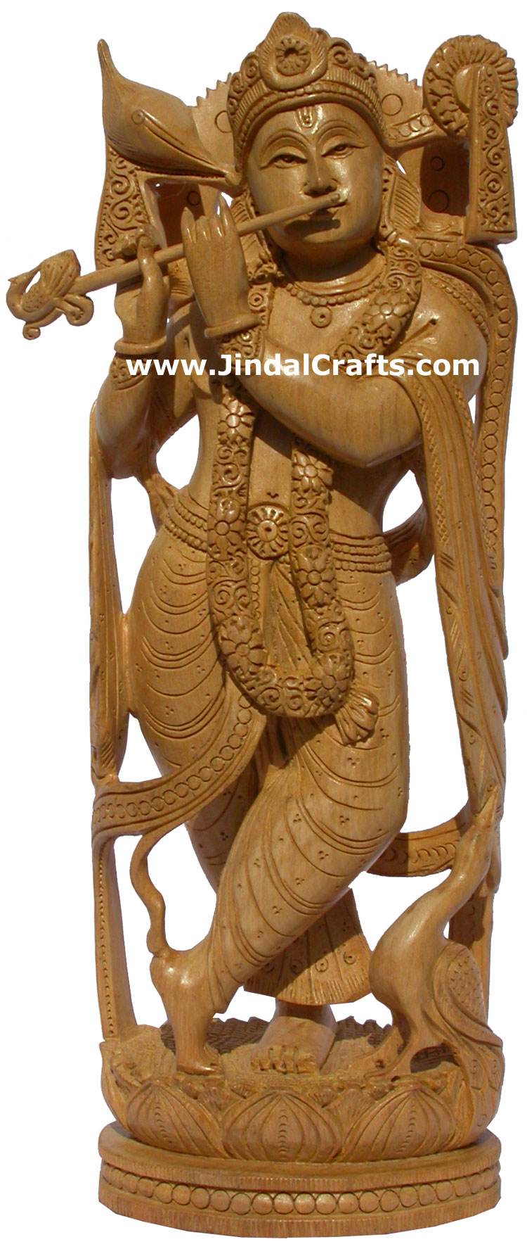 Wood Sculpture Handmade Lord Krishna Hindu Art India
