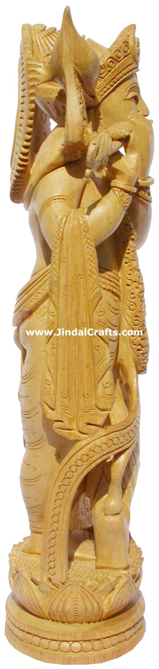 Wood Sculpture Handmade Lord Krishna Hindu Art India