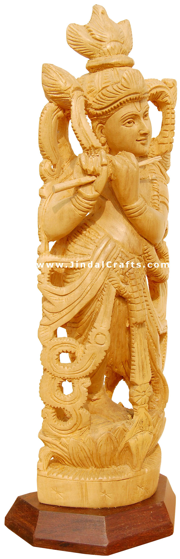 Handcrafted Wooden Lord Krishna Hindu Sculpture Art