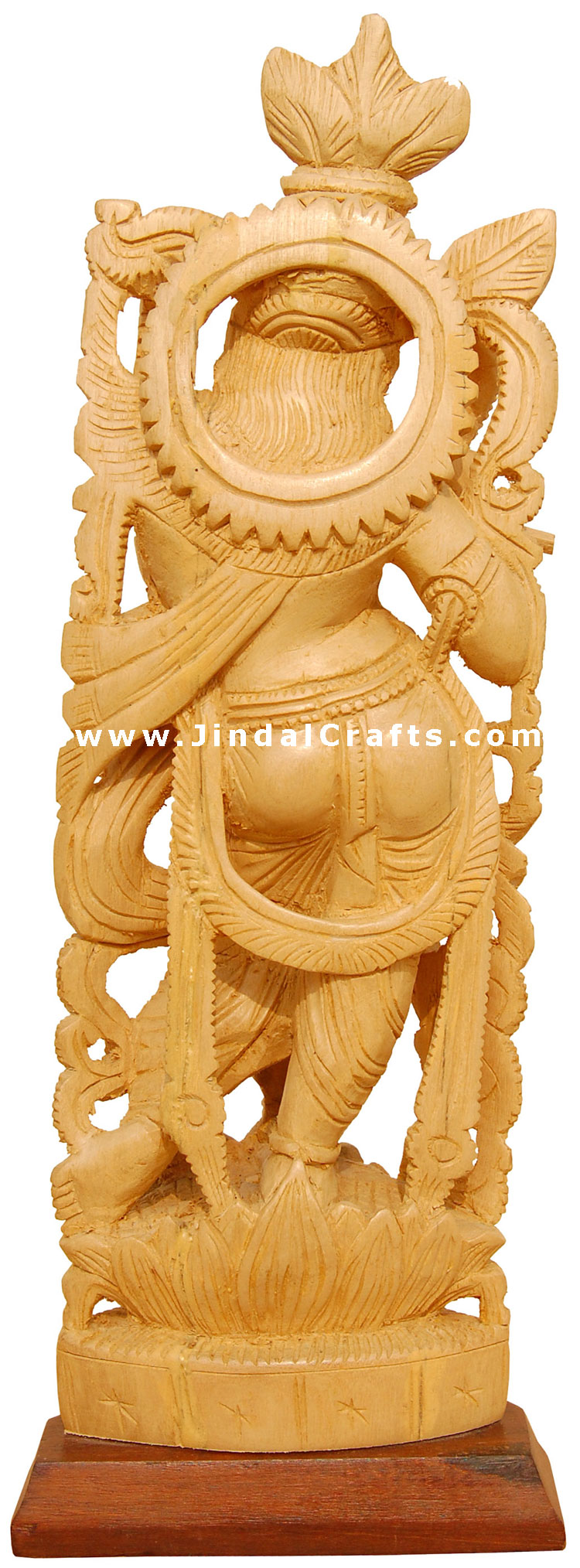Handcrafted Wooden Lord Krishna Hindu Sculpture Art
