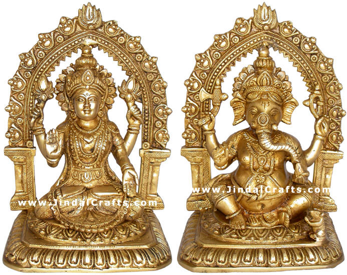 Pair of Lakshmi Ganesh Indian God Goddess Religious Art