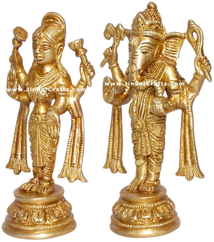 Lakshmi Ganesh Indian God Goddess Brass Sculptures Art