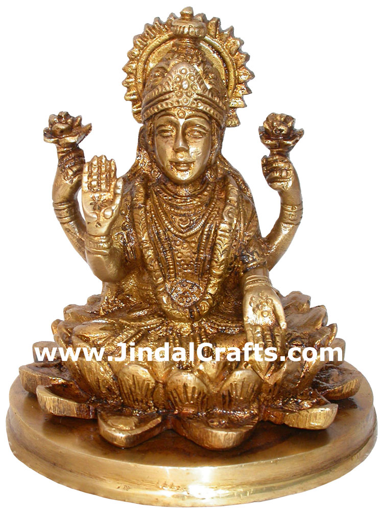 Hindu Deities Goddess Lakshmi India Brass Carving Arts