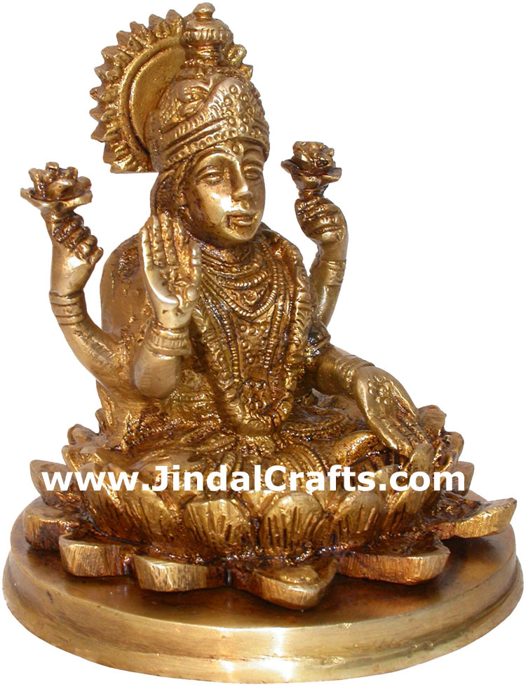 Hindu Deities Goddess Lakshmi India Brass Carving Arts