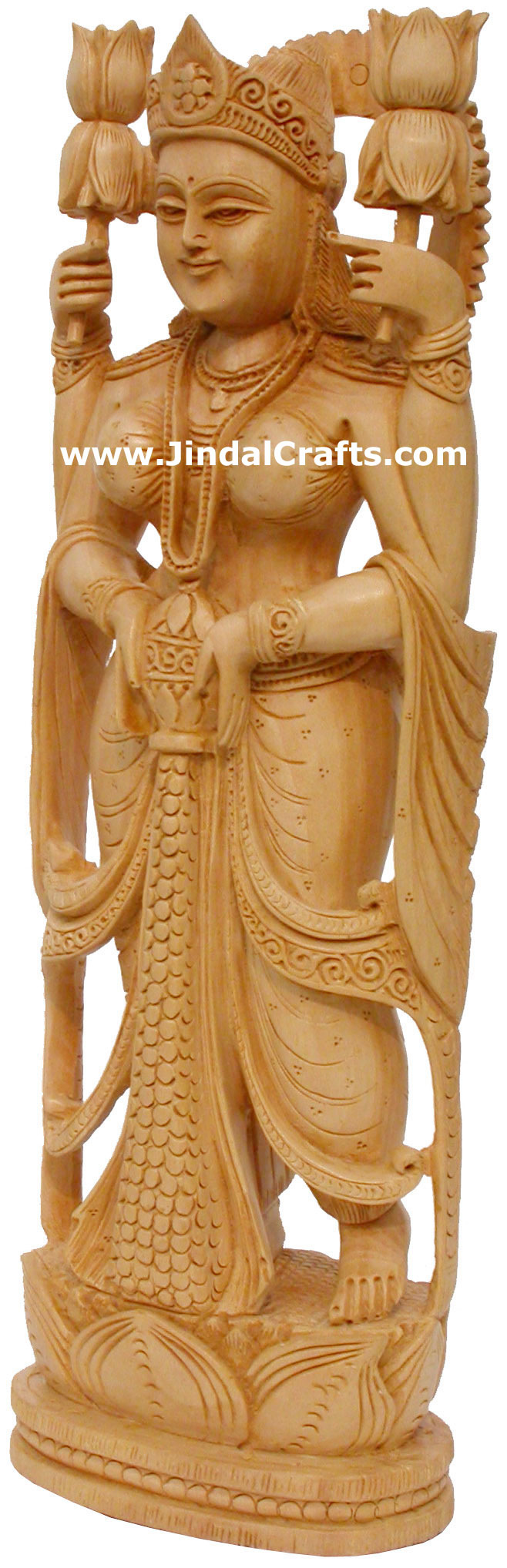 Hindu Deities Goddess Lakshmi India Wood Carving Arts