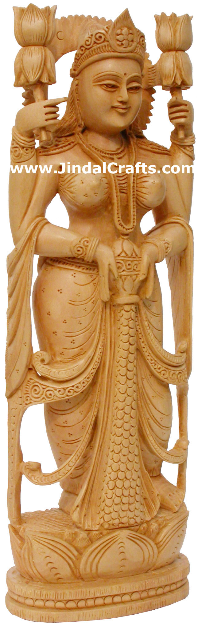 Hindu Deities Goddess Lakshmi India Wood Carving Arts